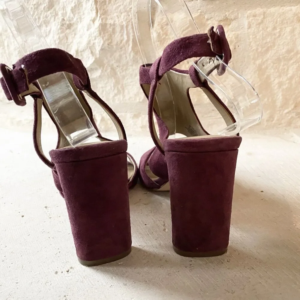 Enzo Angiolini‎ Trudy Maroon Purple Leather Block Heel Sz 6.5 EU 37